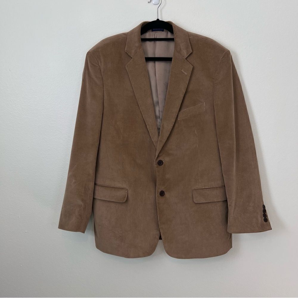 Stafford Mens Corduroy Blazer Jacket Size 44R Tan Academia Retro Lined Vent